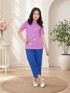 Purple Blossom Tee with Polka Dot trouser