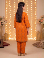 Paisley Print Eastern Suit - Radiant Orange & Black Lace