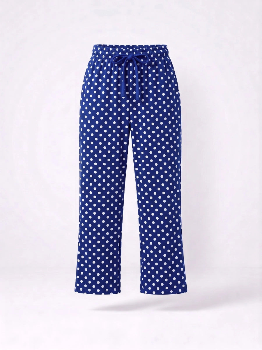 Polka Dot Jersey Pajama - Midnight Blue & White