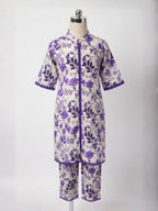 Girls 2-Piece Lavender Floral Eastern Suit - Ivory White & Purple Lace