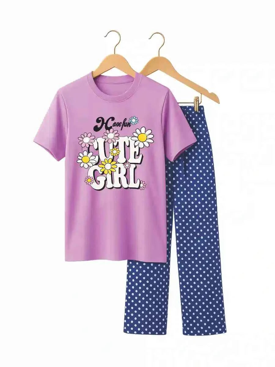 Girls “Cute Girl” Graphic T-Shirt & Polka Dot trouser set