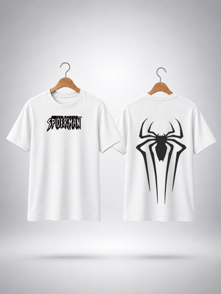 Spider Emblem Signature  Front & Back Graphic T-Shirt – White