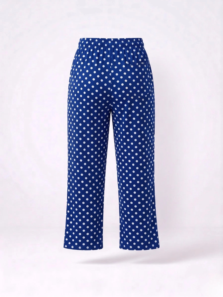 Polka Dot Jersey Pajama - Midnight Blue & White