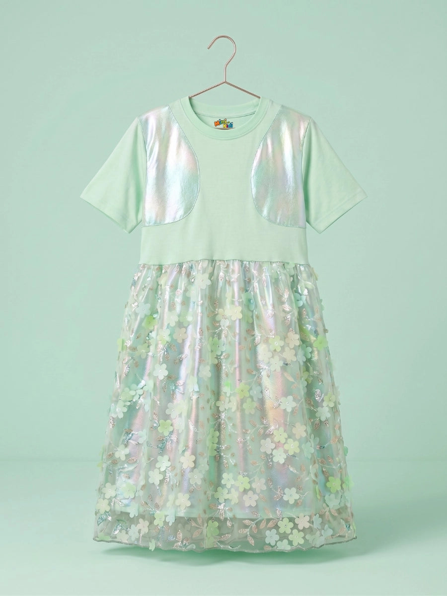 Mint Glow Organza Cut-work Party Dress