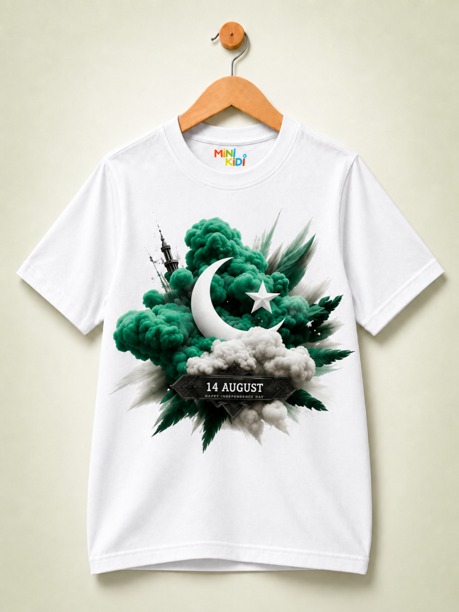 MiniKidi 14th August Crescent & Star Graphic T-Shirt