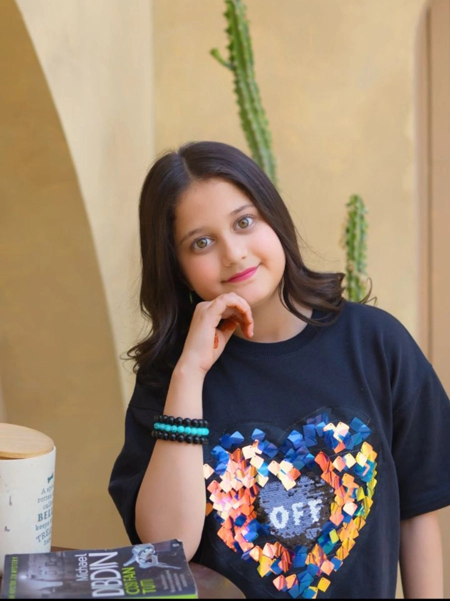 "OFF" Magic Heart Reversible Sequin T-Shirt - Midnight Navy
