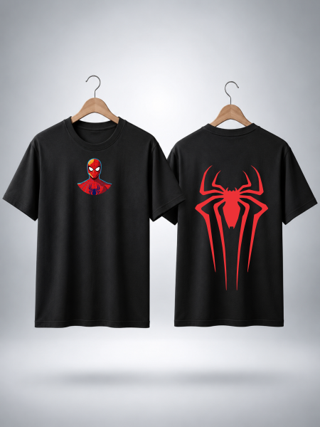 Spider Shadow Front & Back Graphic T-Shirt – Black