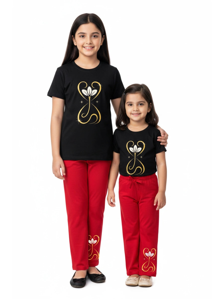 Golden Heart-Bloom Cotton Suit Set