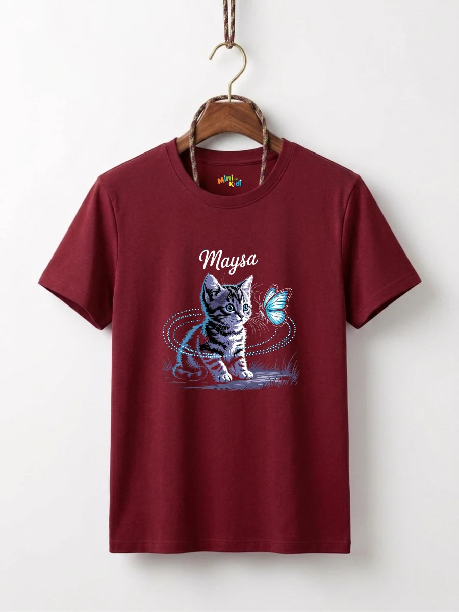Girls Maysa Kitten & Butterfly Double-Sided Graphic Tee