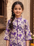 Girls 2-Piece Lavender Floral Eastern Suit - Ivory White & Purple Lace