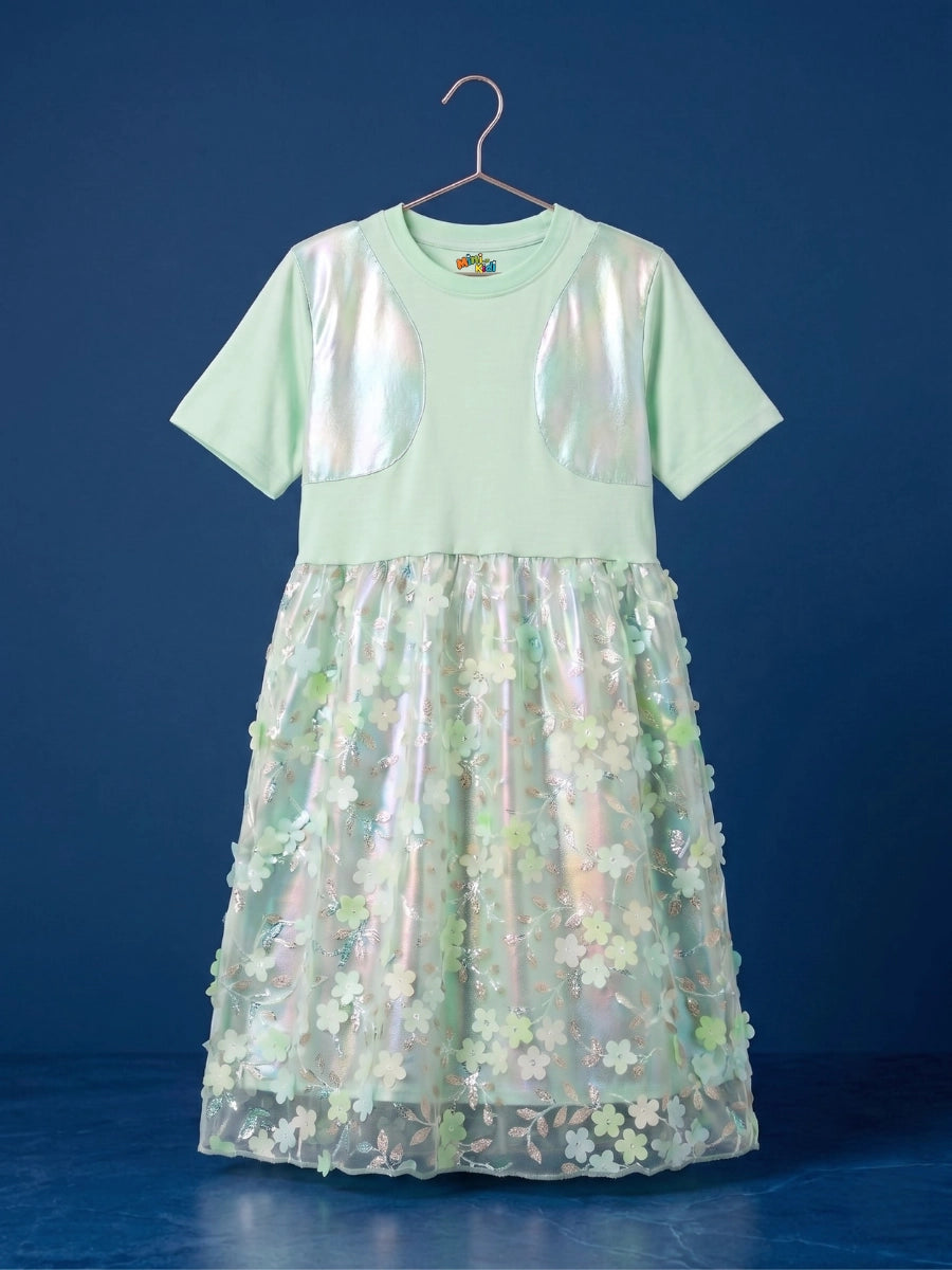 Mint Glow Organza Cut-work Party Dress