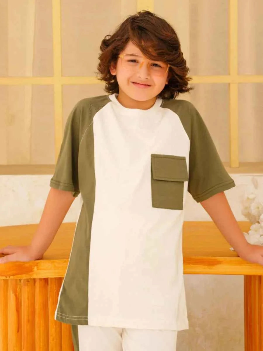 Olive Contrast Panel Suit