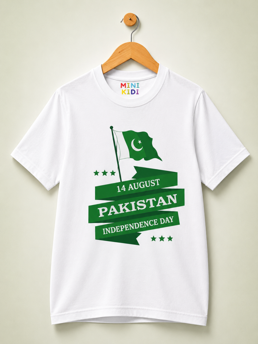 MiniKidi Pakistan Independence Day Flag Banner Graphic T-Shirt