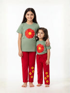 Red Daisy Floral Cotton Suit Set