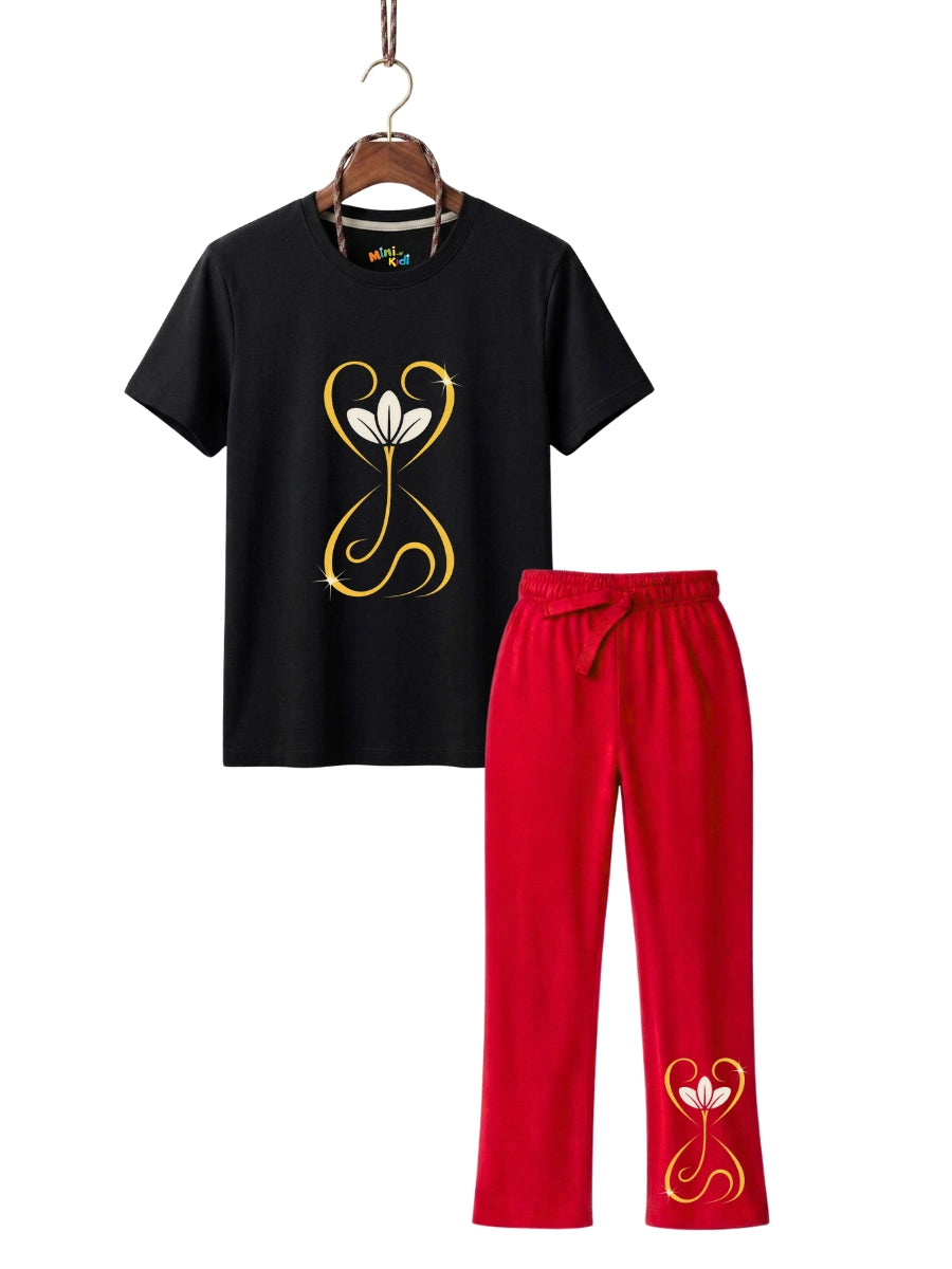Golden Heart-Bloom Cotton Suit Set