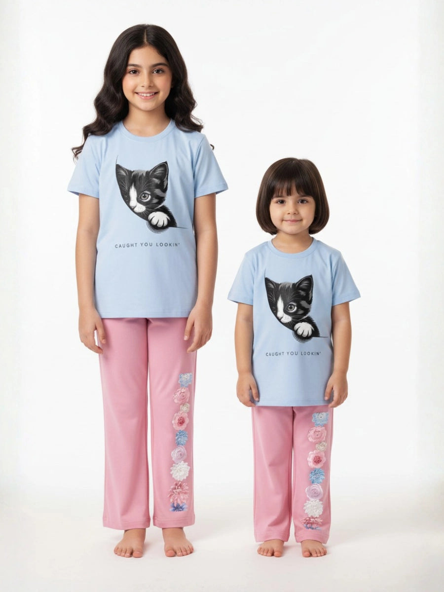 Kitten "Caught You Lookin" Sky Blue & Pink