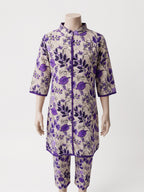 Girls 2-Piece Lavender Floral Eastern Suit - Ivory White & Purple Lace
