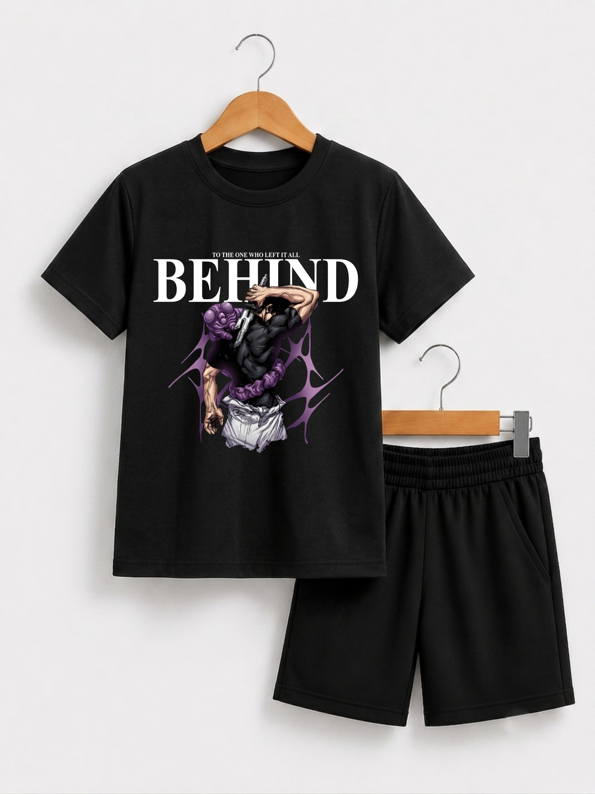 Behind Anime Graphic T-Shirt & Shorts Set