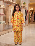 Girls 2-Piece Floral Bouquet Eastern Suit - Sunny Yellow & Maroon Lace