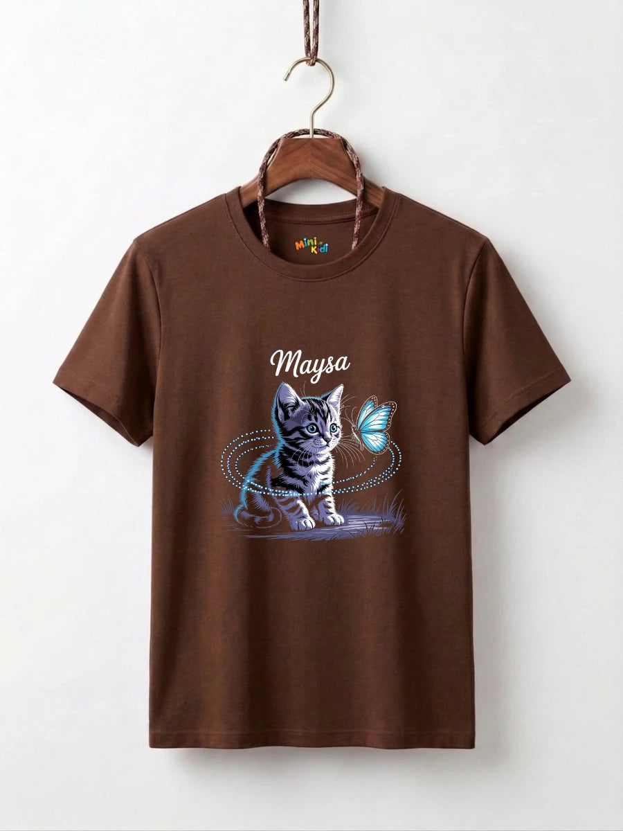 Girls Maysa Kitten & Butterfly Double-Sided Graphic Tee