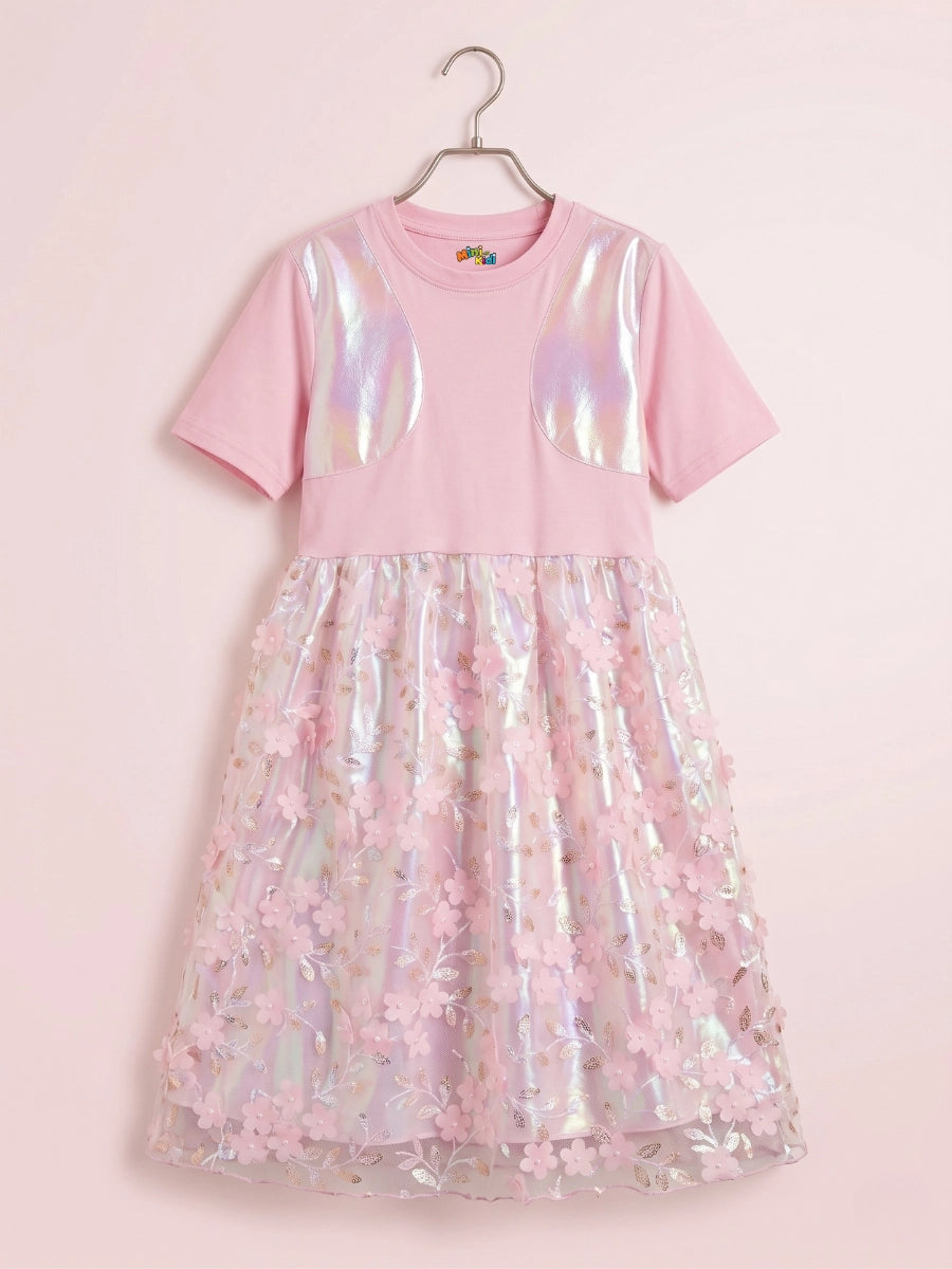 Pink Glow Organza Cut-work Party Dress