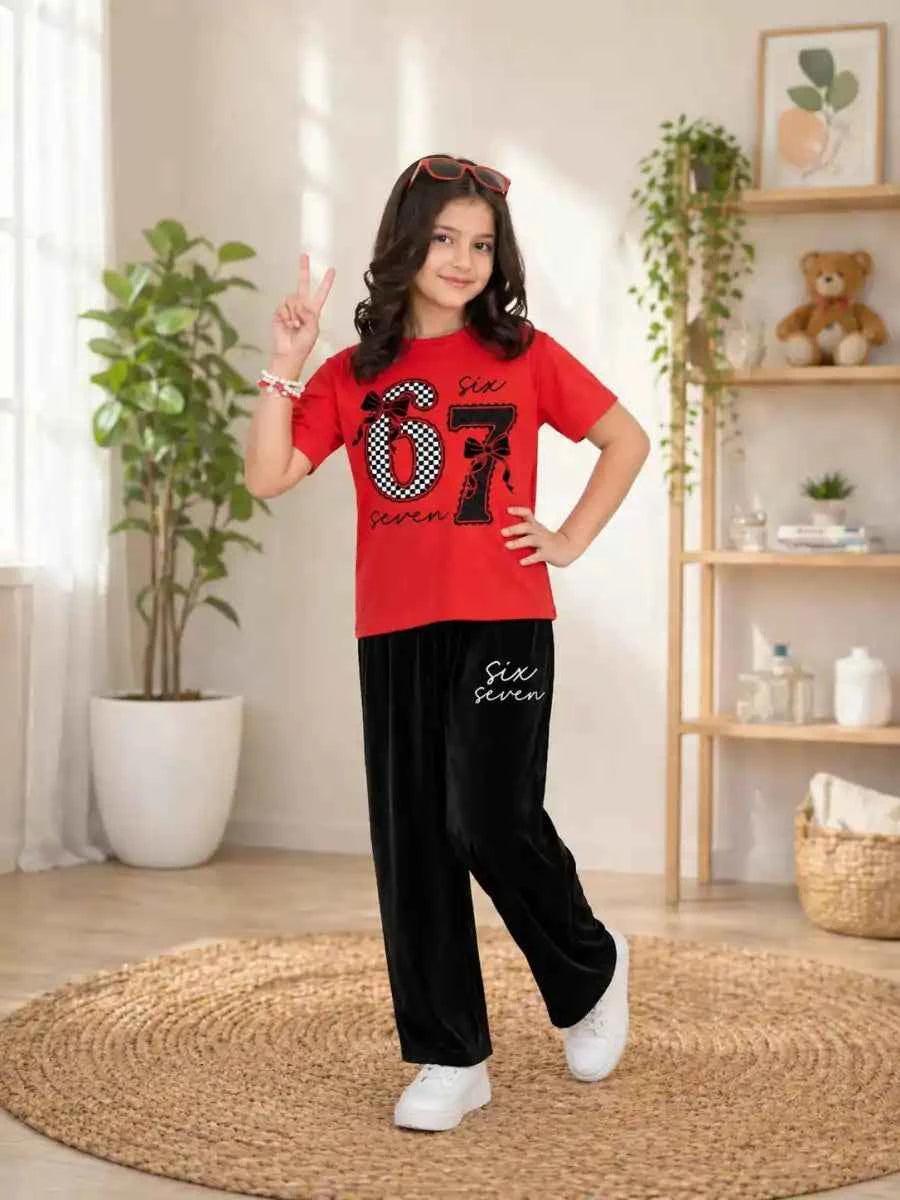 Girls “Six Seven” Graphic T-Shirt & Black trouser Set (Copy)