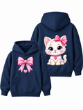 Girls Cute Cat & Pink Bow Graphic Navy Blue Hoodie – MiniKidi