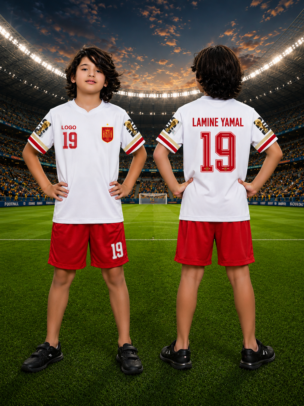Lamine Yamal #19 Spain Football Jersey & Shorts Set for Kids