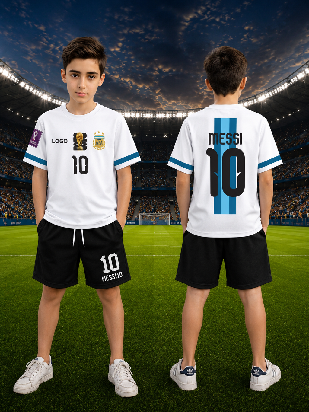 Messi #10 Argentina Inspired Kids Football Jersey & Shorts Set
