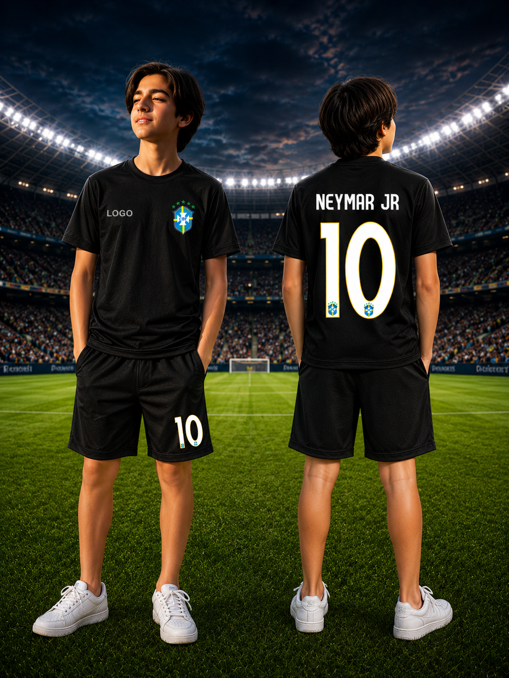 Neymar Jr 10 Black Football Jersey & Shorts Set