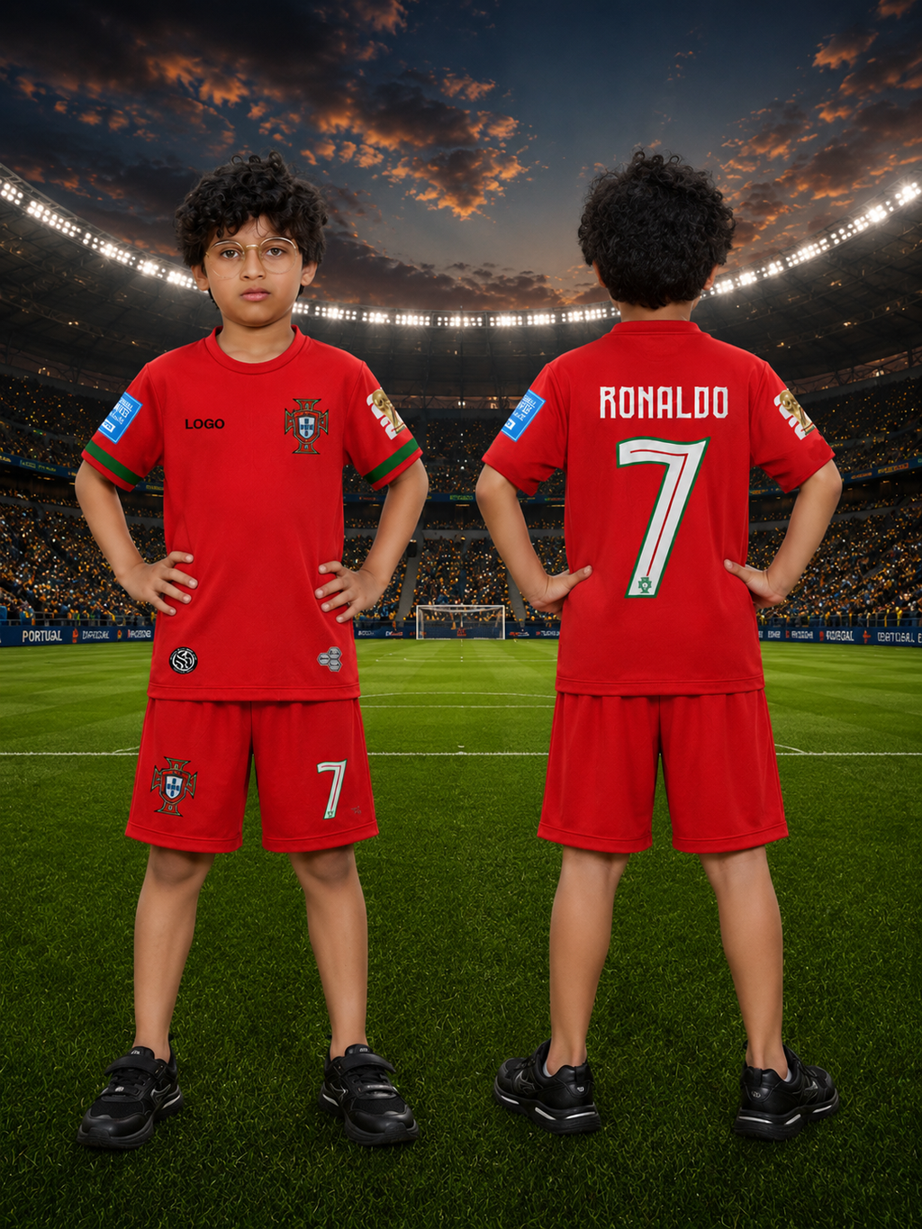 Ronaldo #7 Portugal Football Jersey & Shorts Set for Kids