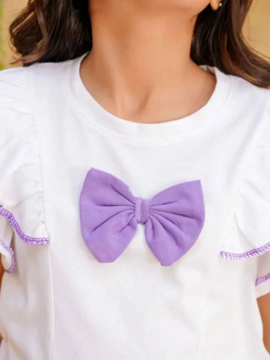 Lilac Bow Top & Flared Trouser Set