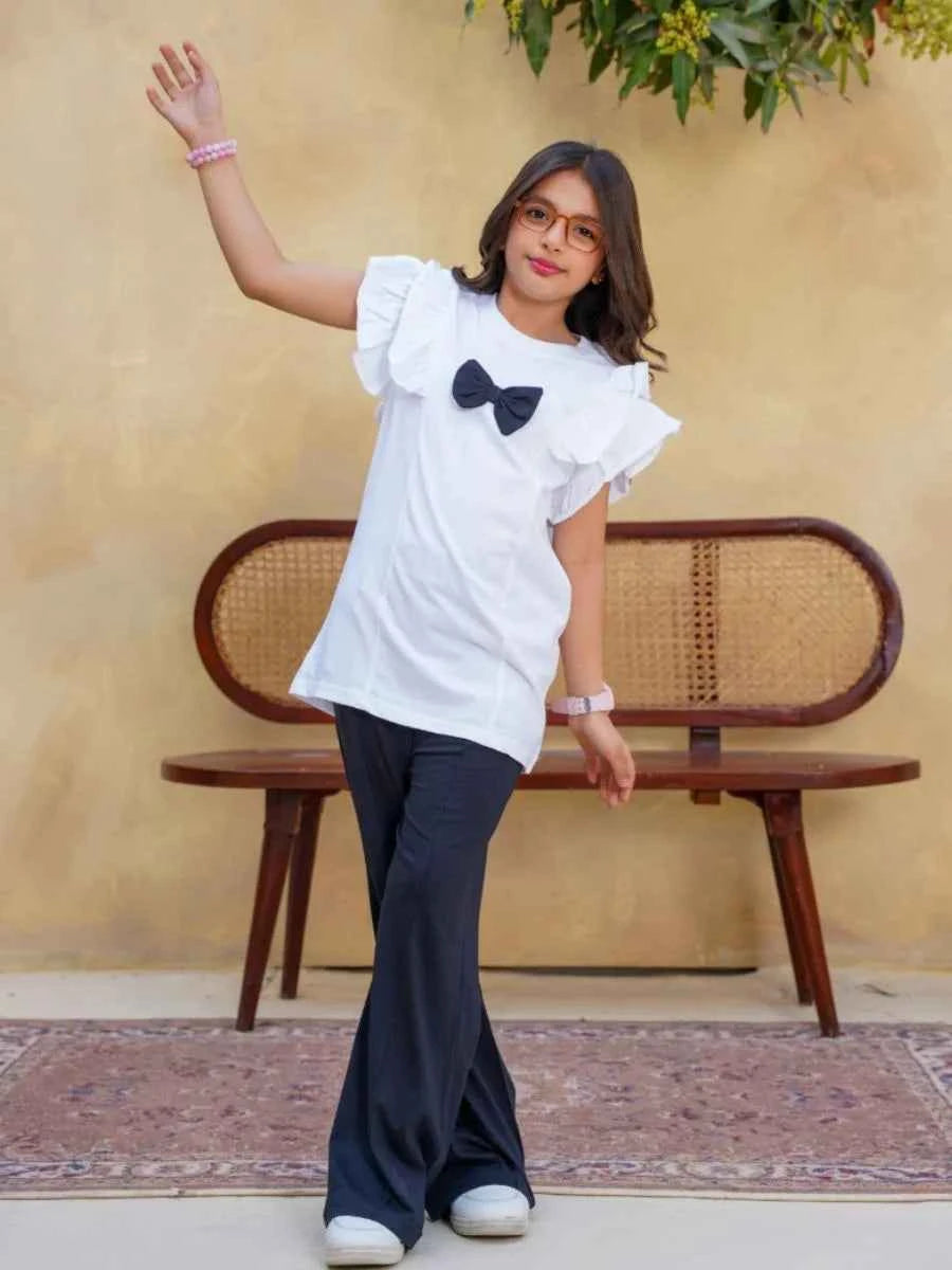 Midnight Bow Top & Flared Trouser Set