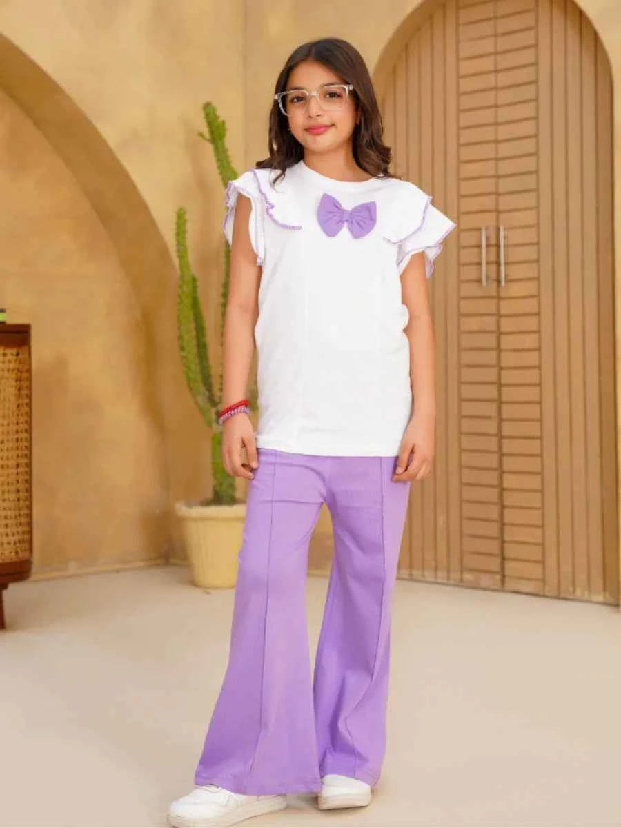 Lilac Bow Top & Flared Trouser Set