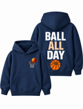 Boys Ball All Day Basketball Graphic Hoodie – Navy Blue | MiniKidi
