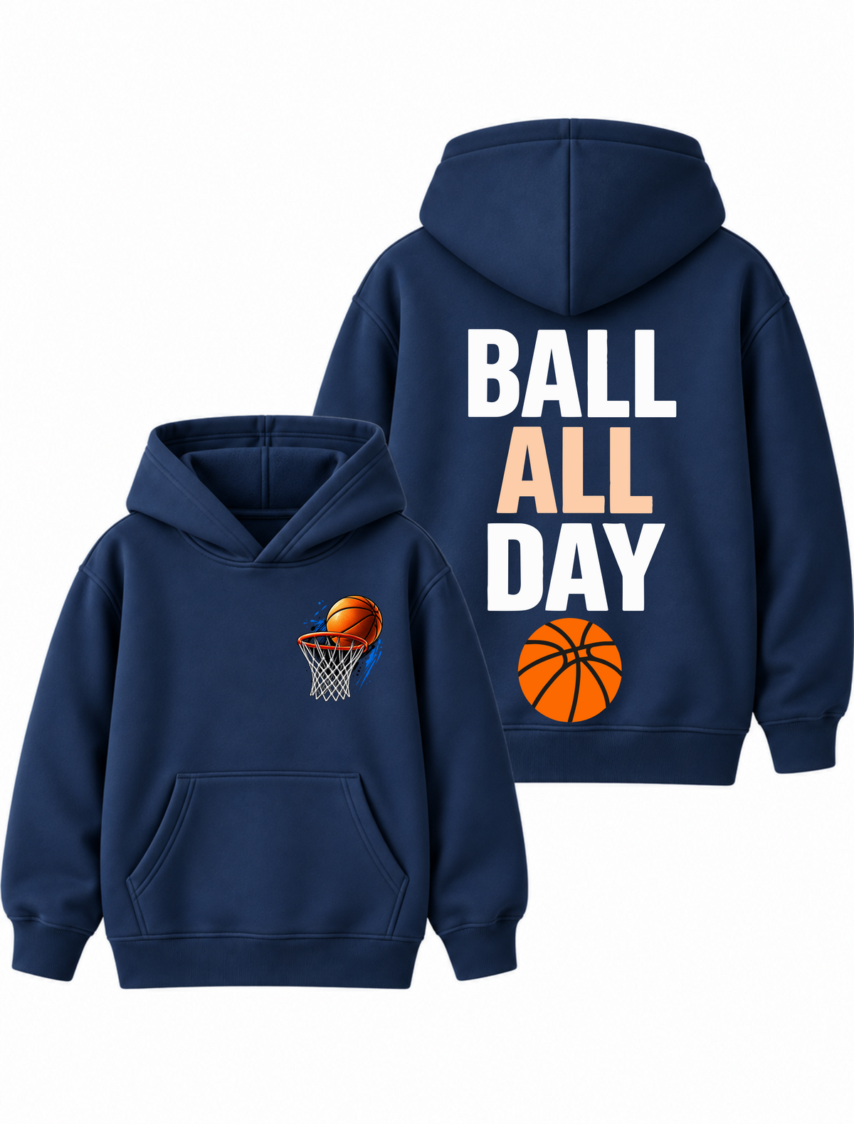 Boys Ball All Day Basketball Graphic Hoodie – Navy Blue | MiniKidi