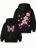 Girls Sakura Butterfly Floral Graphic Black Hoodie – MiniKidi