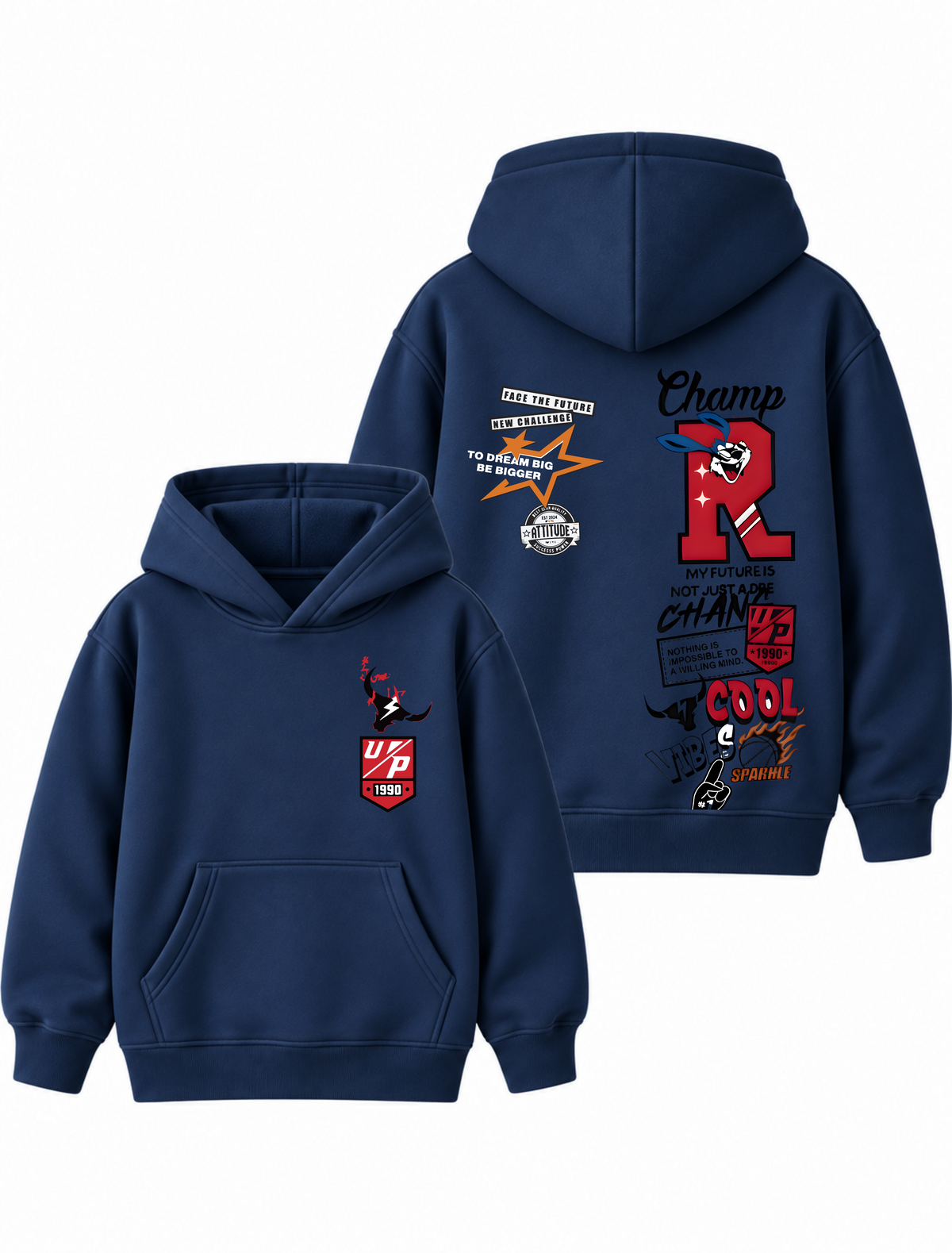 Boys Football Champion Graphic Hoodie – Navy Blue | MiniKidi