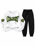 Boys white The Coolest Bro graffiti sweatshirt with black jogger trouser set