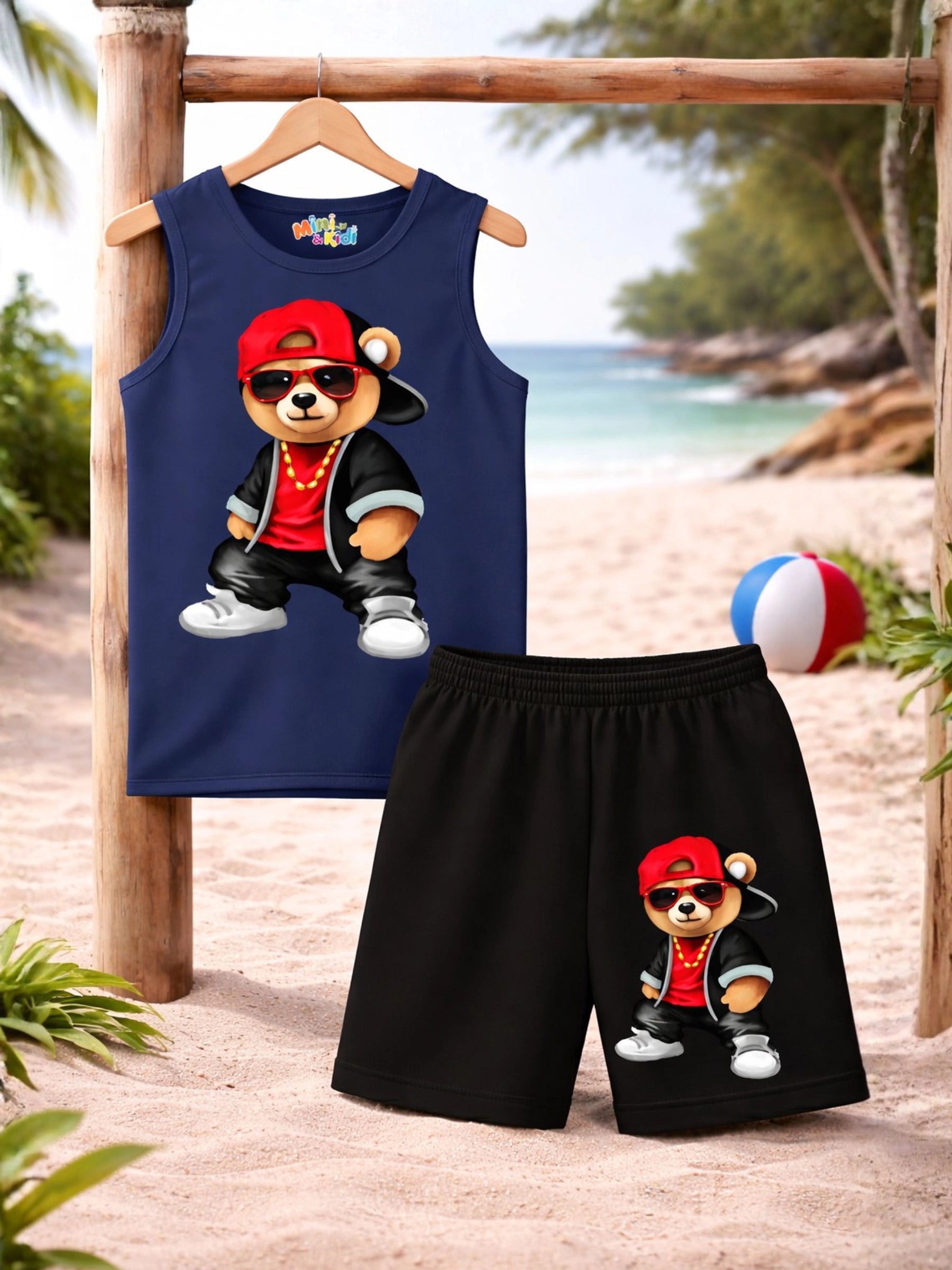 Cool Hip-Hop Bear Cotton Sando Set