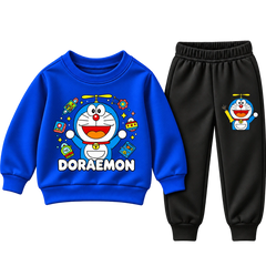 Boys royal blue Doraemon graphic sweatsuit with black joggers