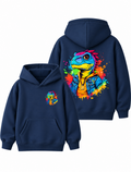 Boys Neon Dino Streetwear Hoodie – Navy Blue | MiniKidi