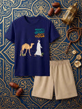 Festive Camel Cotton Short Set - Navy Blue & Skin