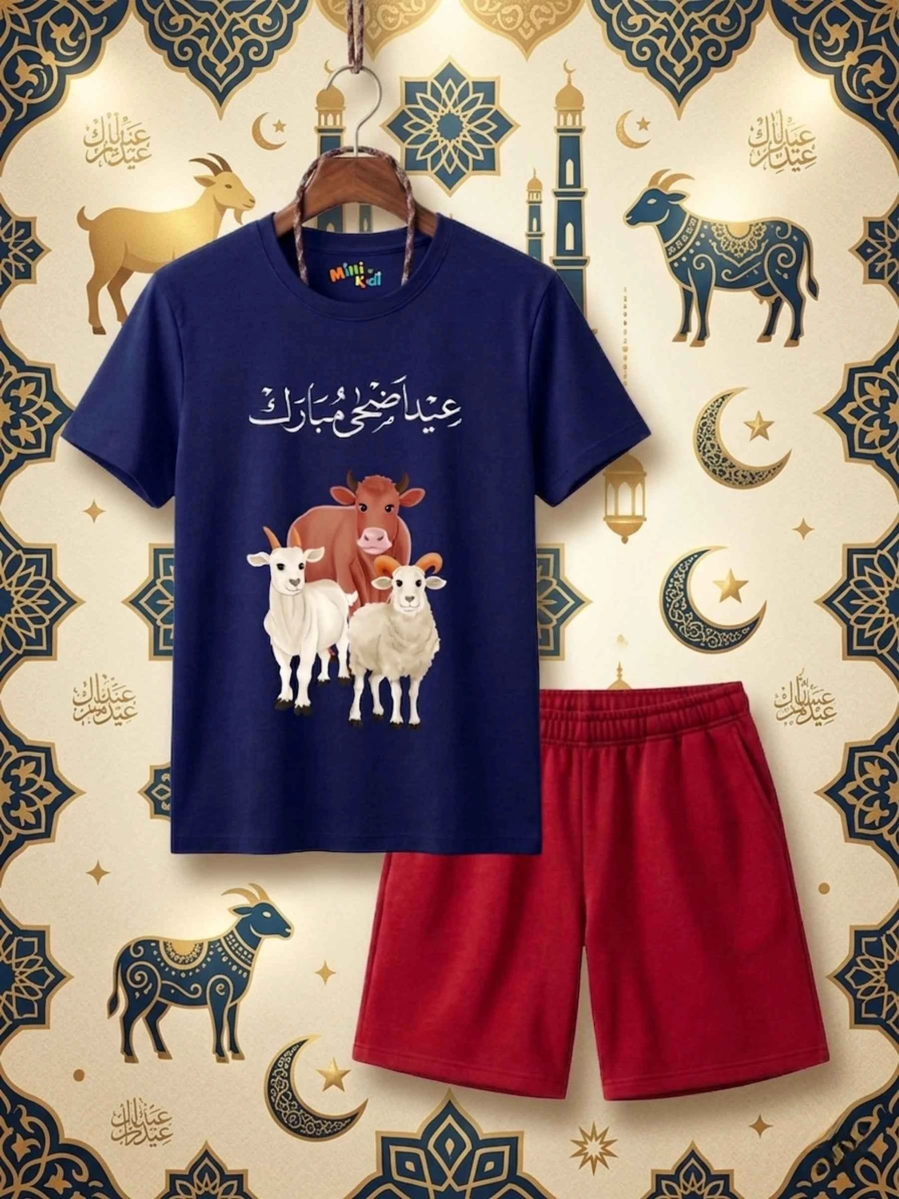 Eid Mubarak Navy Blue Short Set