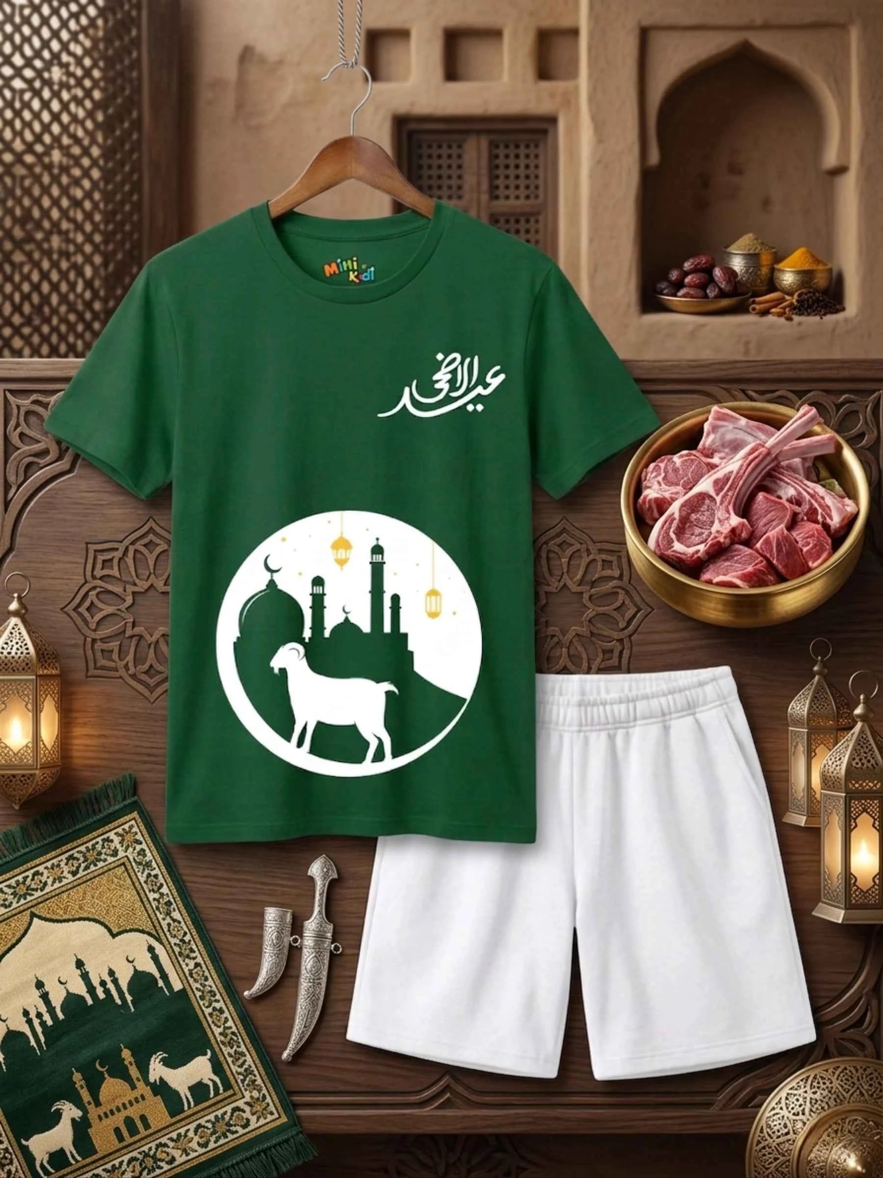 Eid Animal Green Short Set