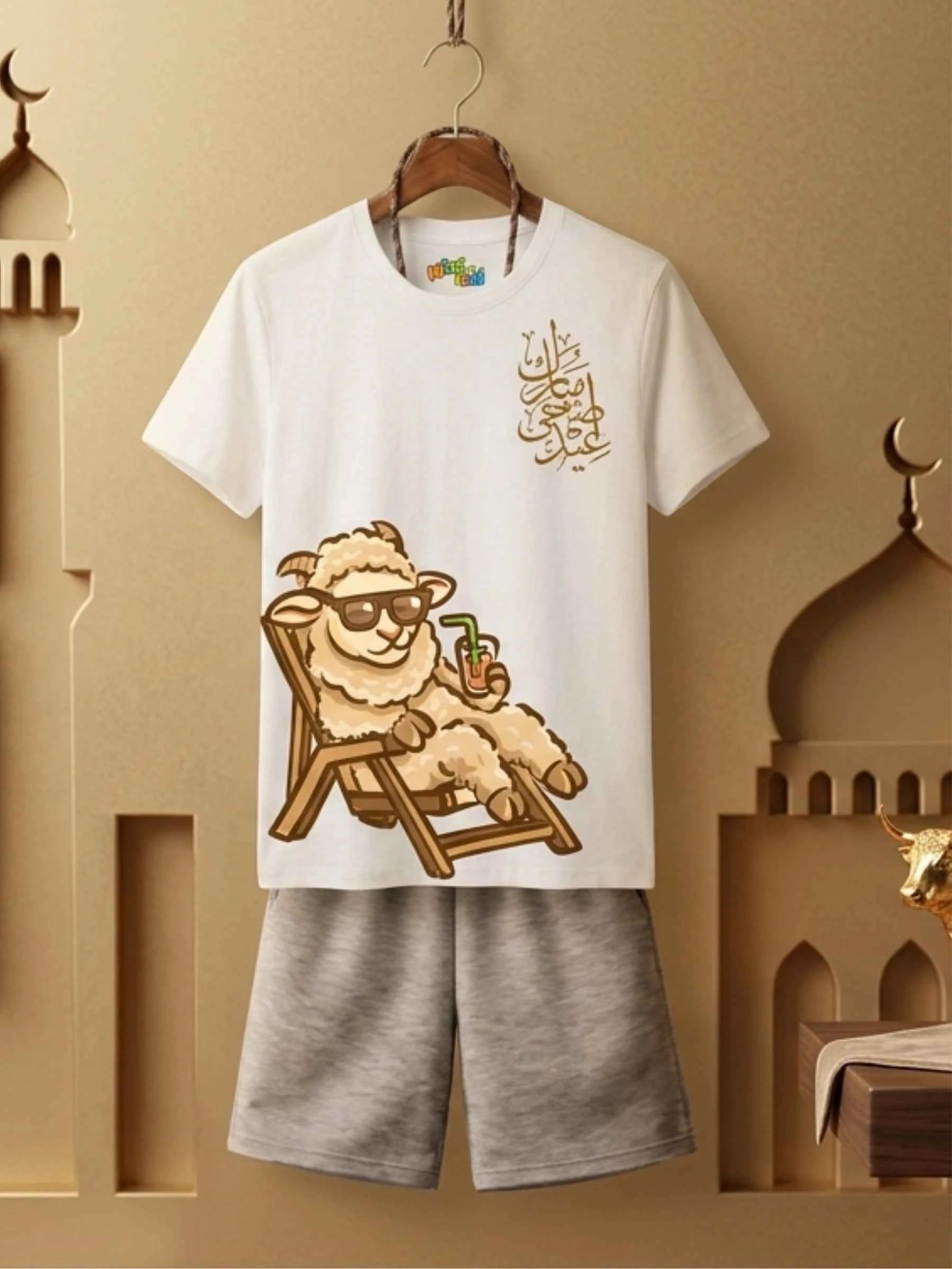 Eid Mubarak White Short Set