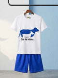 Cow & Goat Short Set - White & Royal Blue