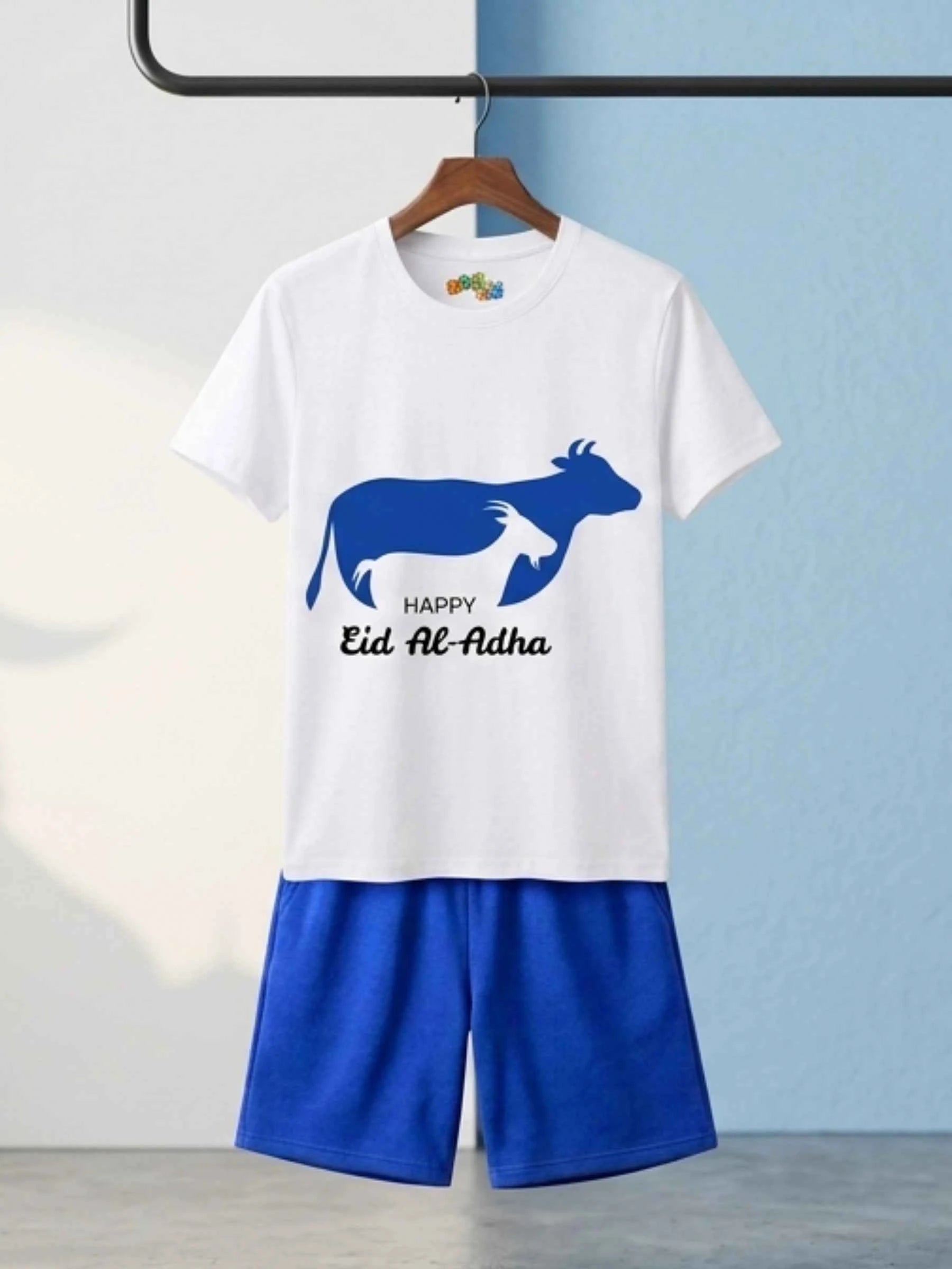 Cow & Goat Short Set - White & Royal Blue