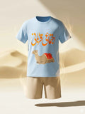 Festive Camel Short Set - Sky Blue & Skin