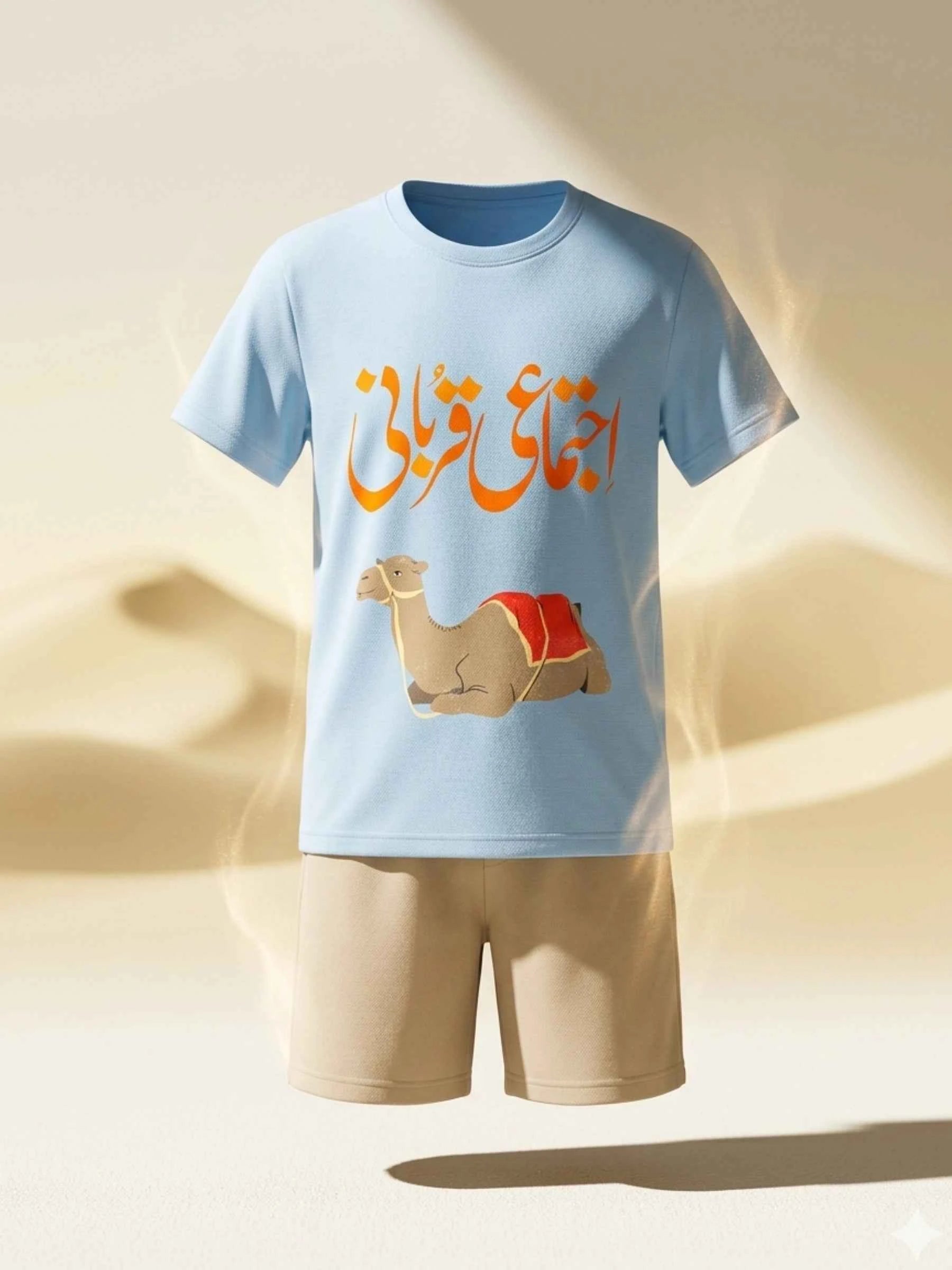 Festive Camel Short Set - Sky Blue & Skin